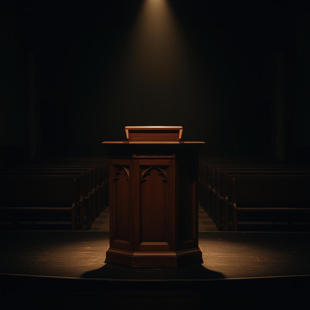 Púlpito vazio iluminado em uma igreja